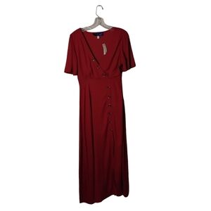 Blue Rain By Francesca's Women's Red Orange V-Neck Botton Down Maxi Dress S